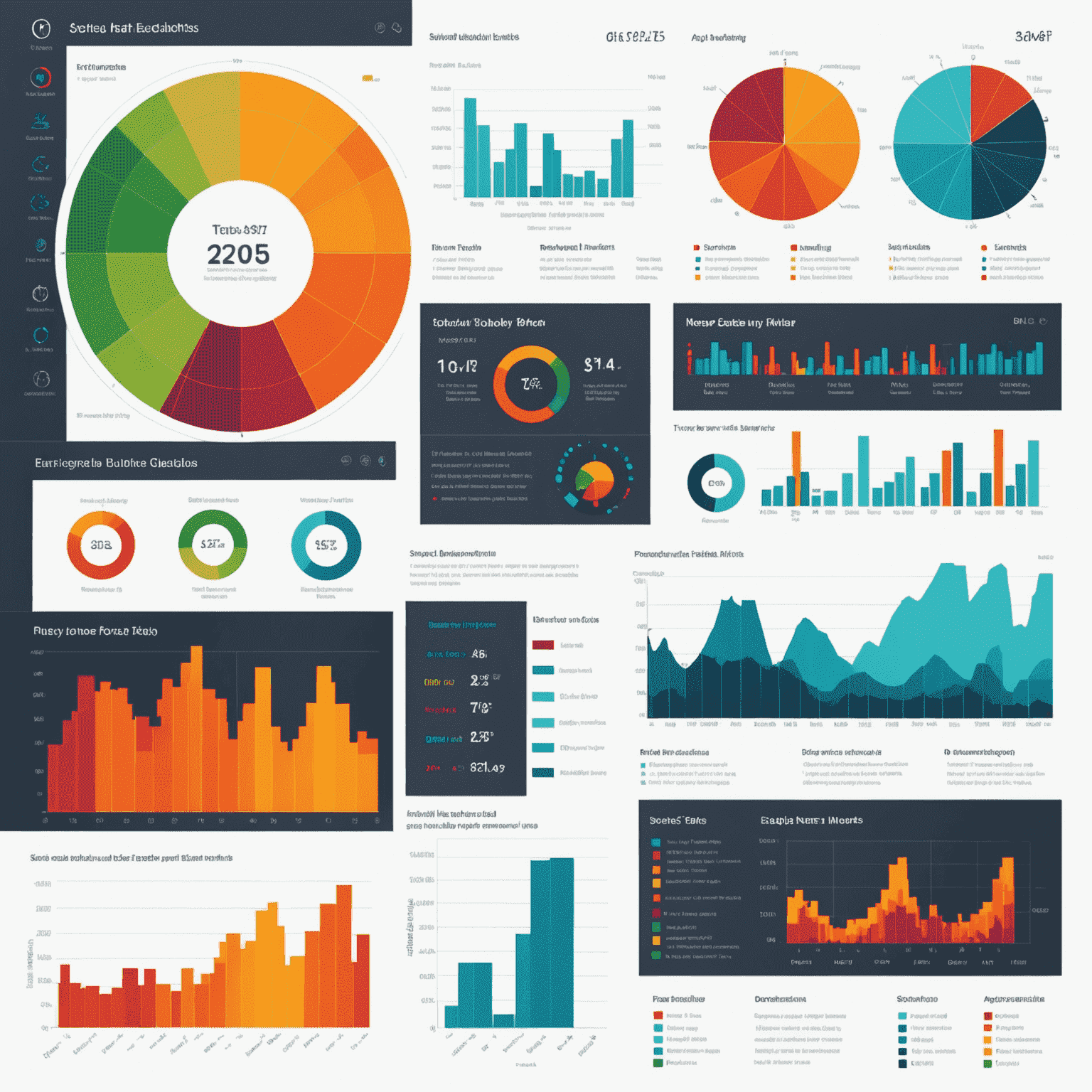 Diversas técnicas de visualización de datos, incluyendo gráficos interactivos, mapas de calor y diagramas de dispersión