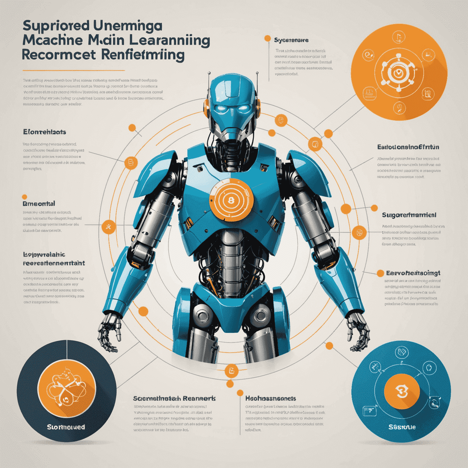 Infografía que muestra los tres tipos principales de aprendizaje automático: supervisado, no supervisado y por refuerzo